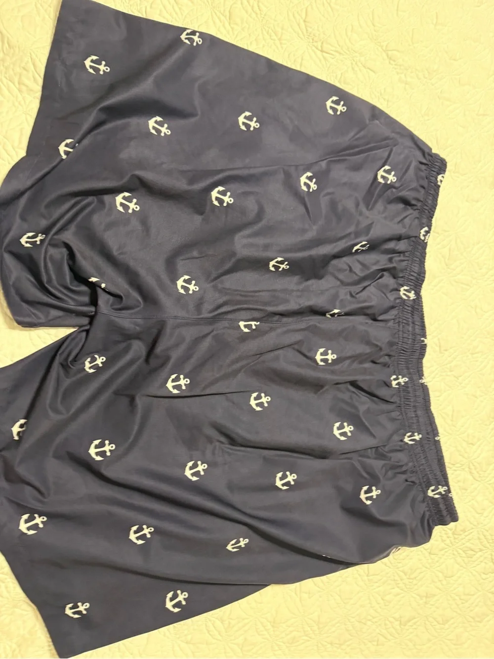 Navy Anchor Print Elastic-Waist swim shorts